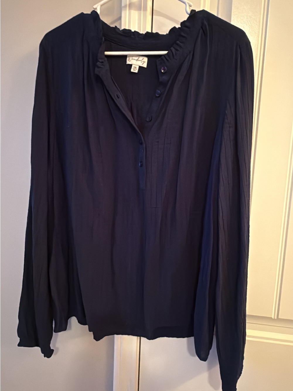 Wonderly Navy Long-Sleeve Ruffle-Neck Tunic